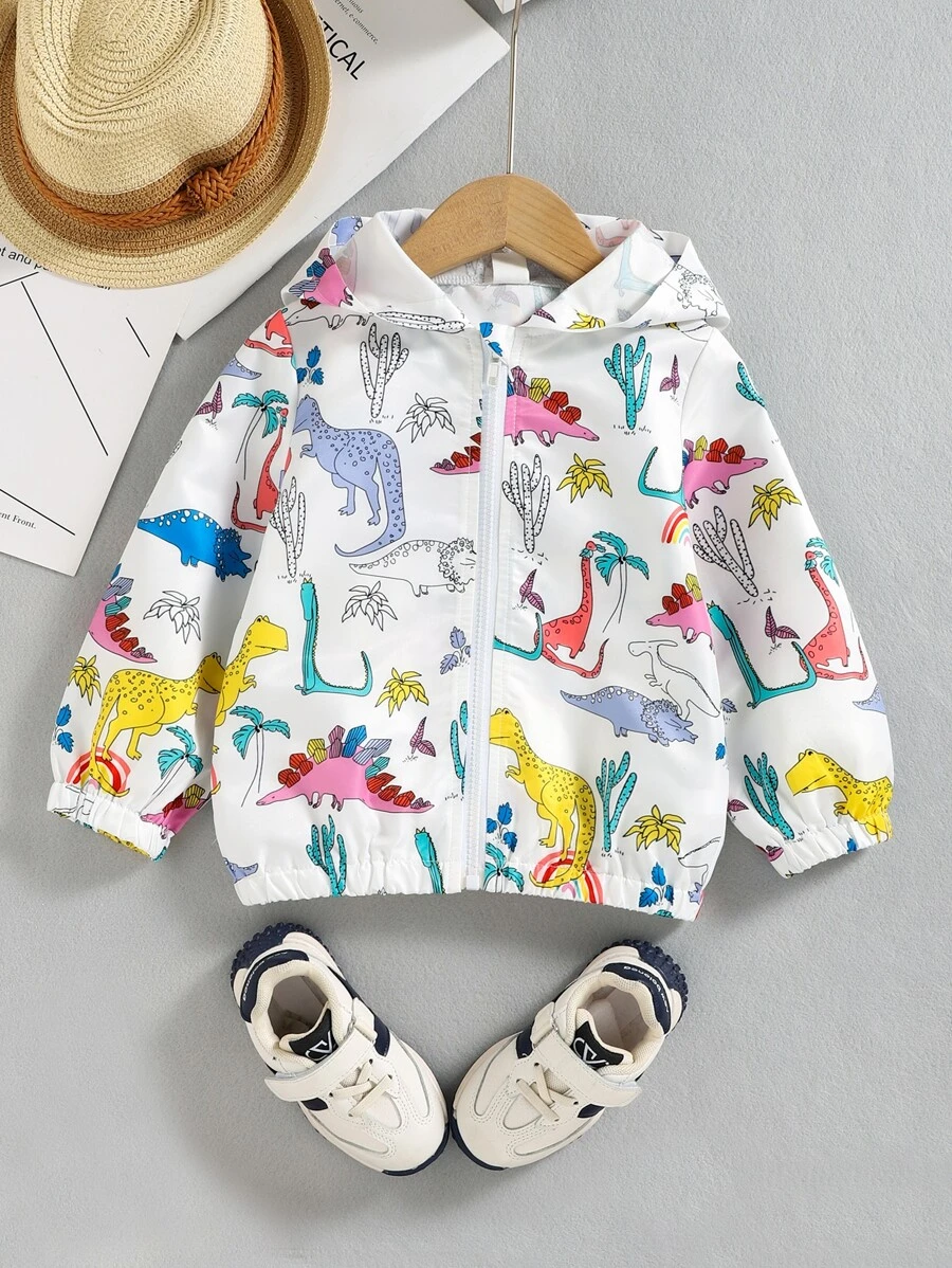 Toddler Girl Jackets Dây kéo Khủng long Giải trí - trắng - Xem 1