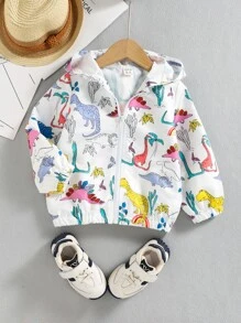 Toddler Girl Jackets Dây kéo Khủng long Giải trí - trắng - Xem 4