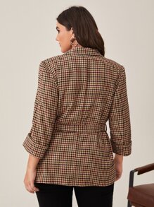 Plus Houndstooth Print Double Breasted Belted Overcoat In Fall/Winter - Multicolor - View 5