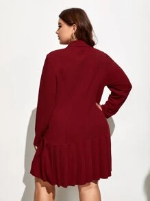 SHEIN Privé Plus Double Breasted Pleated Hem Blazer Dress - Burgundy - View 4