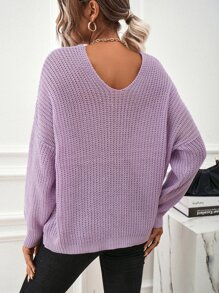 SHEIN Essnce V Neck Batwing Sleeve Jumper - Lilac Purple - View 2
