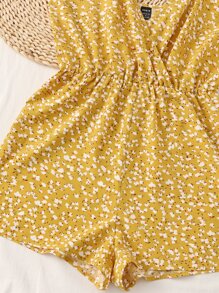 Soleia Wrap Detail Ditsy Floral Print Cami Romper - Yellow - View 5