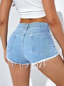 Shorts en mezclilla bajo crudo - Lavado ligero - Ver 2