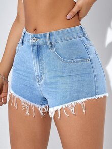 Shorts en mezclilla bajo crudo - Lavado ligero - Ver 5