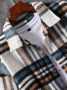 Manfinity Homme Men Plaid Print Drop Shoulder Overcoat Without Tee, Going Out Casual Overcoat, For Friends, Husband, Boyfriend Gifts - Multicolor - View 3