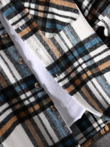 Manfinity Homme Men Plaid Print Drop Shoulder Overcoat Without Tee, Going Out Casual Overcoat, For Friends, Husband, Boyfriend Gifts - Multicolor - View 8