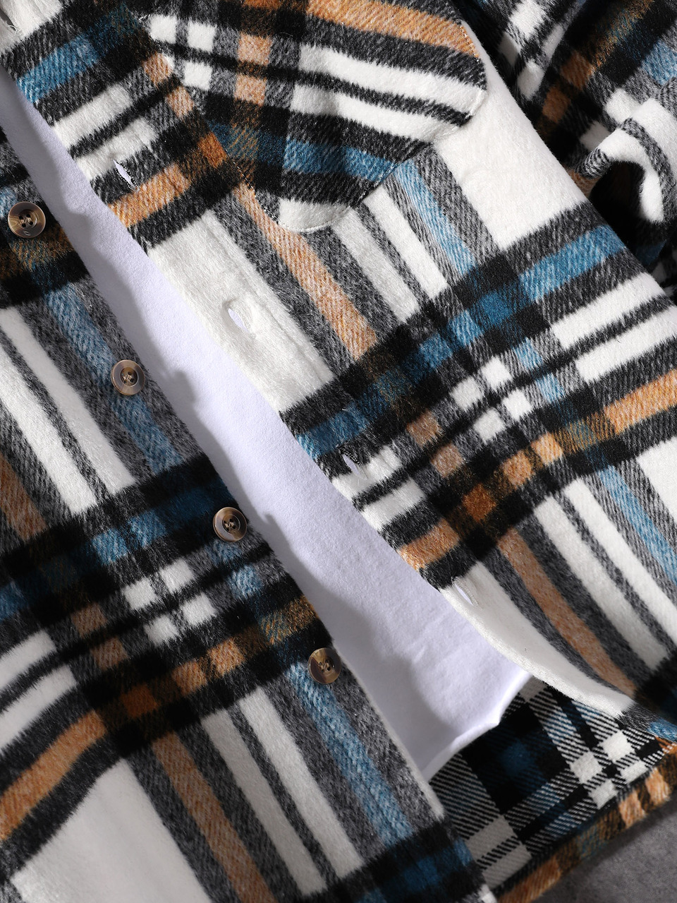 Men Plaid Print Drop Shoulder Overcoat Without Tee, Going Out Casual Overcoat, For Friends, Husband, Boyfriend Gifts