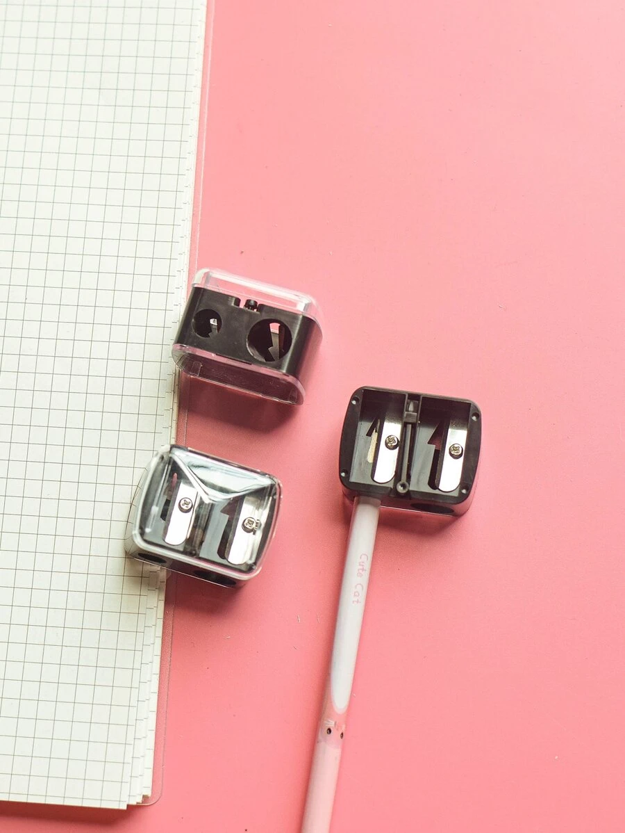1pc Máy mài bút chì hai lỗ tối giản - màu đen - Xem 1