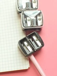 1pc Máy mài bút chì hai lỗ tối giản - màu đen - Xem 2