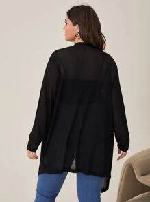 SHEIN LUNE Plus Hanky Hem Duster Cardigan - Black - View 2