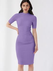 SHEIN Essnce 小高領素色包臀洋裝 - 紫羅蘭色 - 查看 2