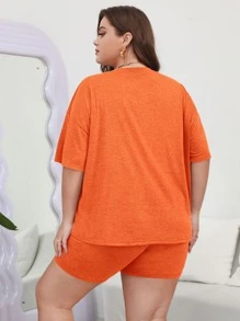 SHEIN Essnce Bộ thời trang Plus Size màu trơn Giải trí - trái cam - Xem 2