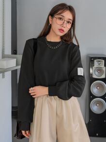 DAZY Áo thun nữ Đắp vá Slogan Giải trí - màu đen - Xem 1