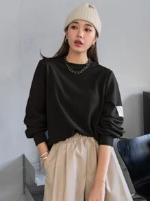 DAZY Áo thun nữ Đắp vá Slogan Giải trí - màu đen - Xem 3