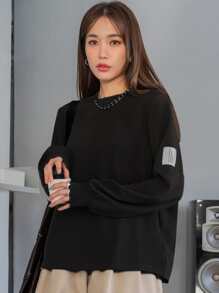 DAZY Áo thun nữ Đắp vá Slogan Giải trí - màu đen - Xem 4