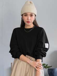 DAZY Áo thun nữ Đắp vá Slogan Giải trí - màu đen - Xem 5
