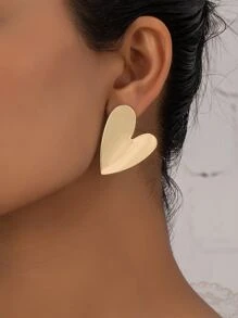 1pair Fashionable Heart Shaped Metal Earrings Valentines,Mom,Mother,Mother's Day,Gift - Yellow Gold - View 1