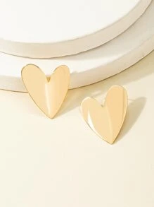 1pair Fashionable Heart Shaped Metal Earrings Valentines,Mom,Mother,Mother's Day,Gift - Yellow Gold - View 2