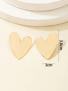 1pair Fashionable Heart Shaped Metal Earrings Valentines,Mom,Mother,Mother's Day,Gift - Yellow Gold - View 3