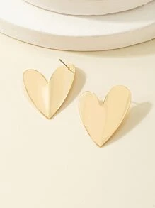 1pair Fashionable Heart Shaped Metal Earrings Valentines,Mom,Mother,Mother's Day,Gift - Yellow Gold - View 4