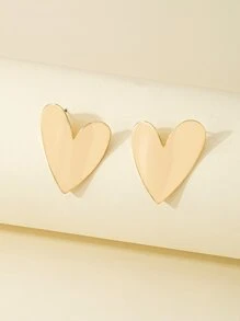 1pair Fashionable Heart Shaped Metal Earrings Valentines,Mom,Mother,Mother's Day,Gift - Yellow Gold - View 5