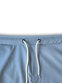 ROMWE MEN Guys Flap Pocket Side Drawstring Waist Cargo Pants - Dusty Blue - View 4