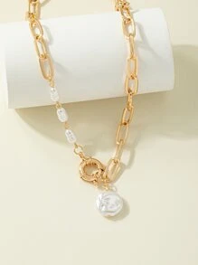 Faux Pearl Decor Necklace - Yellow Gold - View 2
