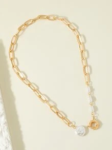 Faux Pearl Decor Necklace - Yellow Gold - View 4