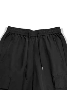 Manfinity Homme Men Drawstring Waist Flap Pocket Cargo Trousers - Black - View 6