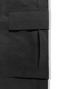 Manfinity Homme Men Drawstring Waist Flap Pocket Cargo Trousers - Black - View 7