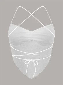 SHEIN ICON Seam Detail Backless Bandana Crop Top - White - View 2