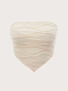 SHEIN ICON 紋理質感手帕下擺抹胸上衣 - 米色 - 查看 1