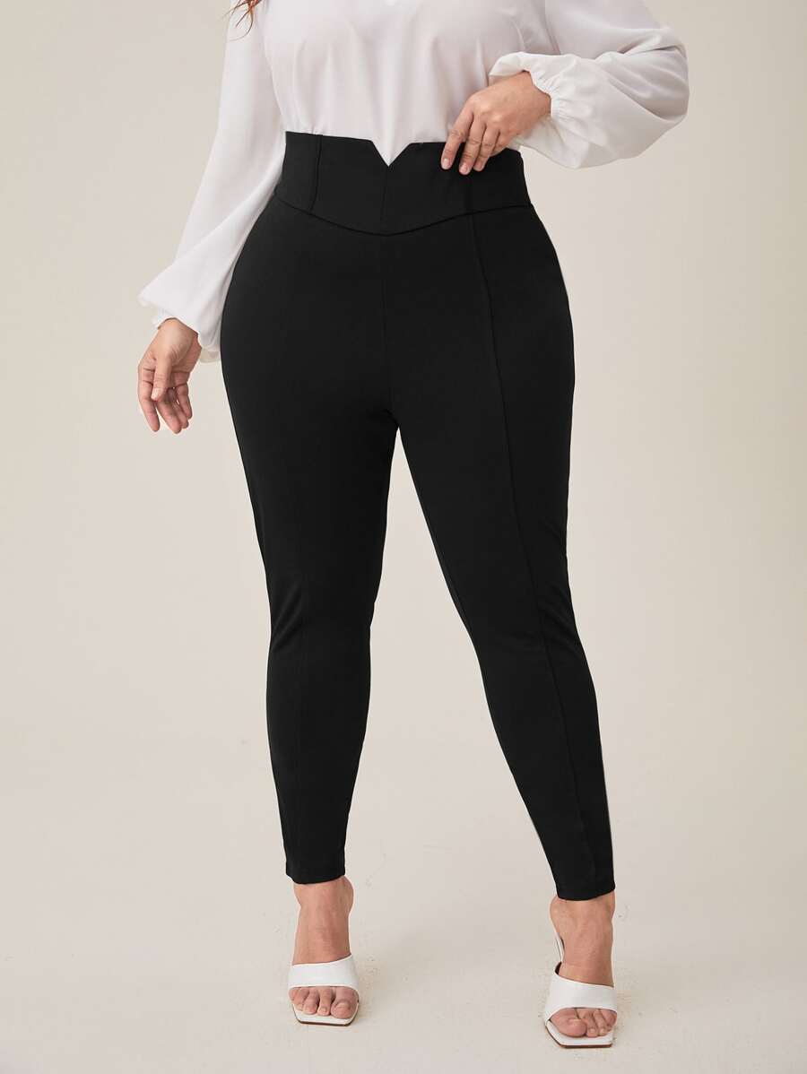SHEIN Essnce Quần Plus Size Dây kéo màu trơn Thanh lịch - màu đen - Xem 1