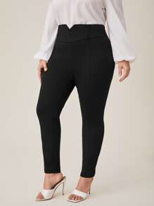 SHEIN Essnce Quần Plus Size Dây kéo màu trơn Thanh lịch - màu đen - Xem 3