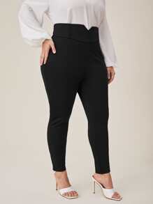 SHEIN Essnce Quần Plus Size Dây kéo màu trơn Thanh lịch - màu đen - Xem 4