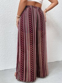 SHEIN Holidaya Plus Geo & Ditsy Floral Print Wide Leg Trousers - Multicolor - View 2