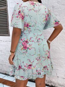 SHEIN Holidaya Plus Floral Print Twist Front Layered Ruffle Hem Dress - Baby Blue - View 2