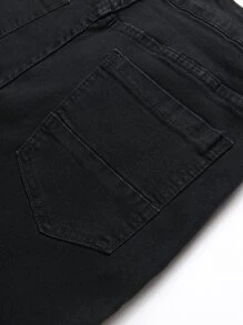 Chillumni Quần Jeans Nam Cotton Patch Detail Jeans Ôm Vừa Quần Jeans Tối Màu Dài Trơn Đen Đã Giặt Cargo Jeans, Quà Tặng Cho Chồng, Bạn Trai - màu đen - Xem 6