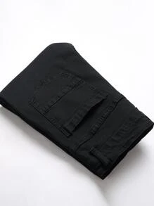 Chillumni Quần Jeans Nam Cotton Patch Detail Jeans Ôm Vừa Quần Jeans Tối Màu Dài Trơn Đen Đã Giặt Cargo Jeans, Quà Tặng Cho Chồng, Bạn Trai - màu đen - Xem 7