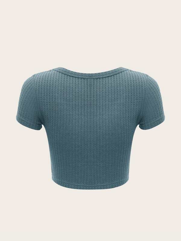 SHEIN EZwear Solid Crop Textured Knit Tee SHEIN USA