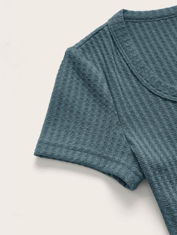 SHEIN EZwear Solid Crop Textured Knit Tee SHEIN USA