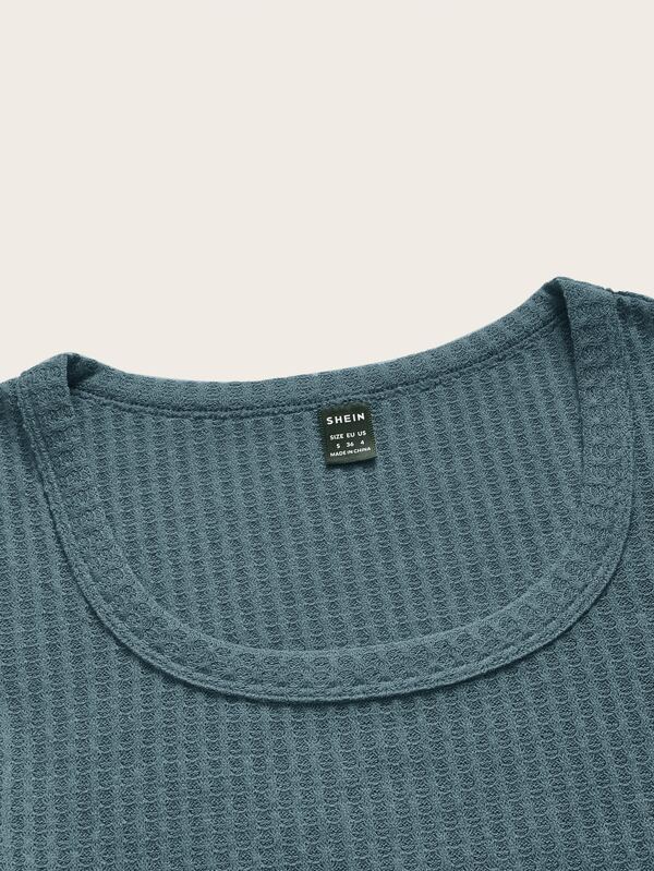 SHEIN EZwear Solid Crop Textured Knit Tee SHEIN USA