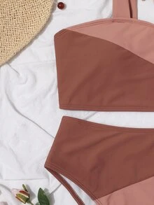 Bộ Bikini Nữ Thắt nút Khối Màu - Bụi hồng - Xem 7