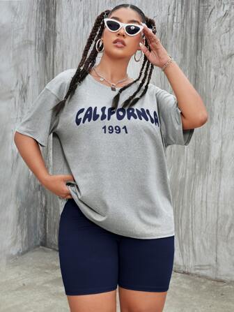 T-shirt à motif lettre & Short cycliste