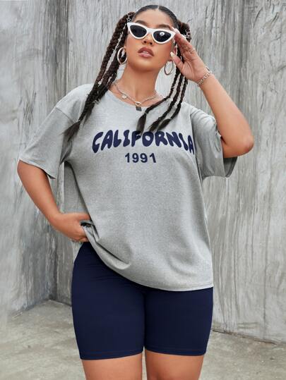 Drop Shoulder T-Shirt mit Buchstaben Grafik & Radlerhose