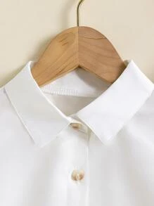 SHEIN Genkimix Kids 年轻女孩前扣高低下摆衬衫 年轻女孩白衬衫 - 白色 - 查看 3