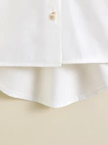 SHEIN Genkimix Kids 年轻女孩前扣高低下摆衬衫 年轻女孩白衬衫 - 白色 - 查看 4