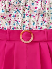 SHEIN Jumpsuit bé gái Bất đối xứng Thắt lưng Xù Uốn nếp Họa tiết hoa Boho - Nhiều màu - Xem 5