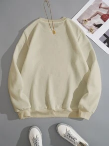 SHEIN EZwear Sudadera estampado de esqueleto con forro térmico - Beis - Ver 2