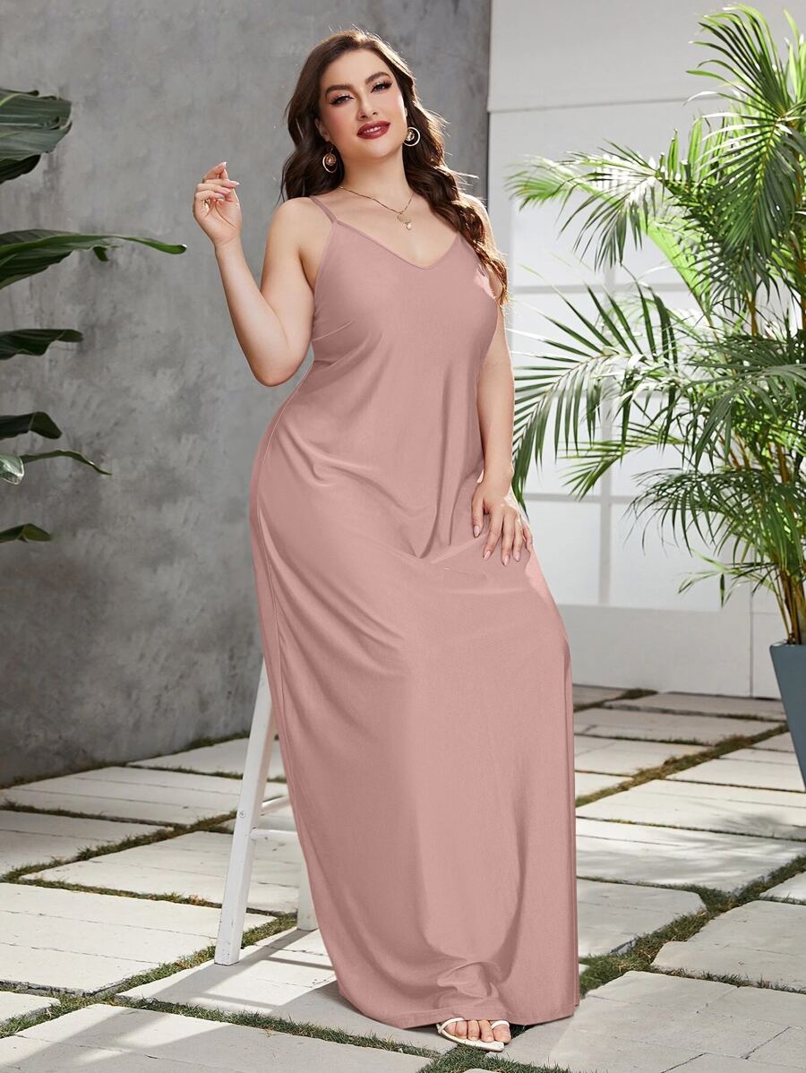 Mulvari Vestido de tirantes unicolor largo - Rosa vieja - Ver 1